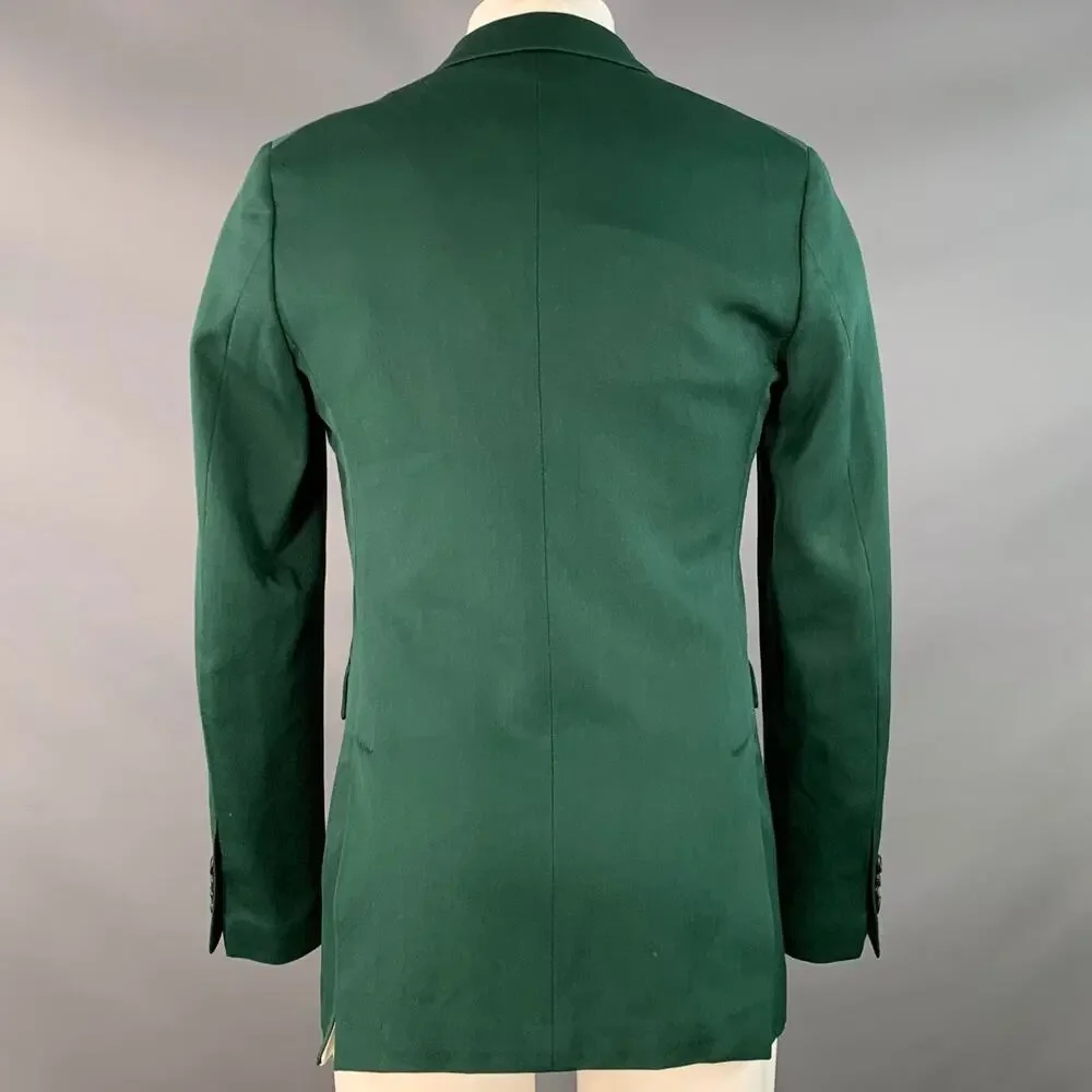 CALVIN KLEIN 205W39NYC 36 Green Wool Twill Double Breasted Peak Lapel Sport Coat